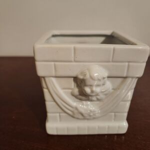 White Ceramic Planter with Angel Design